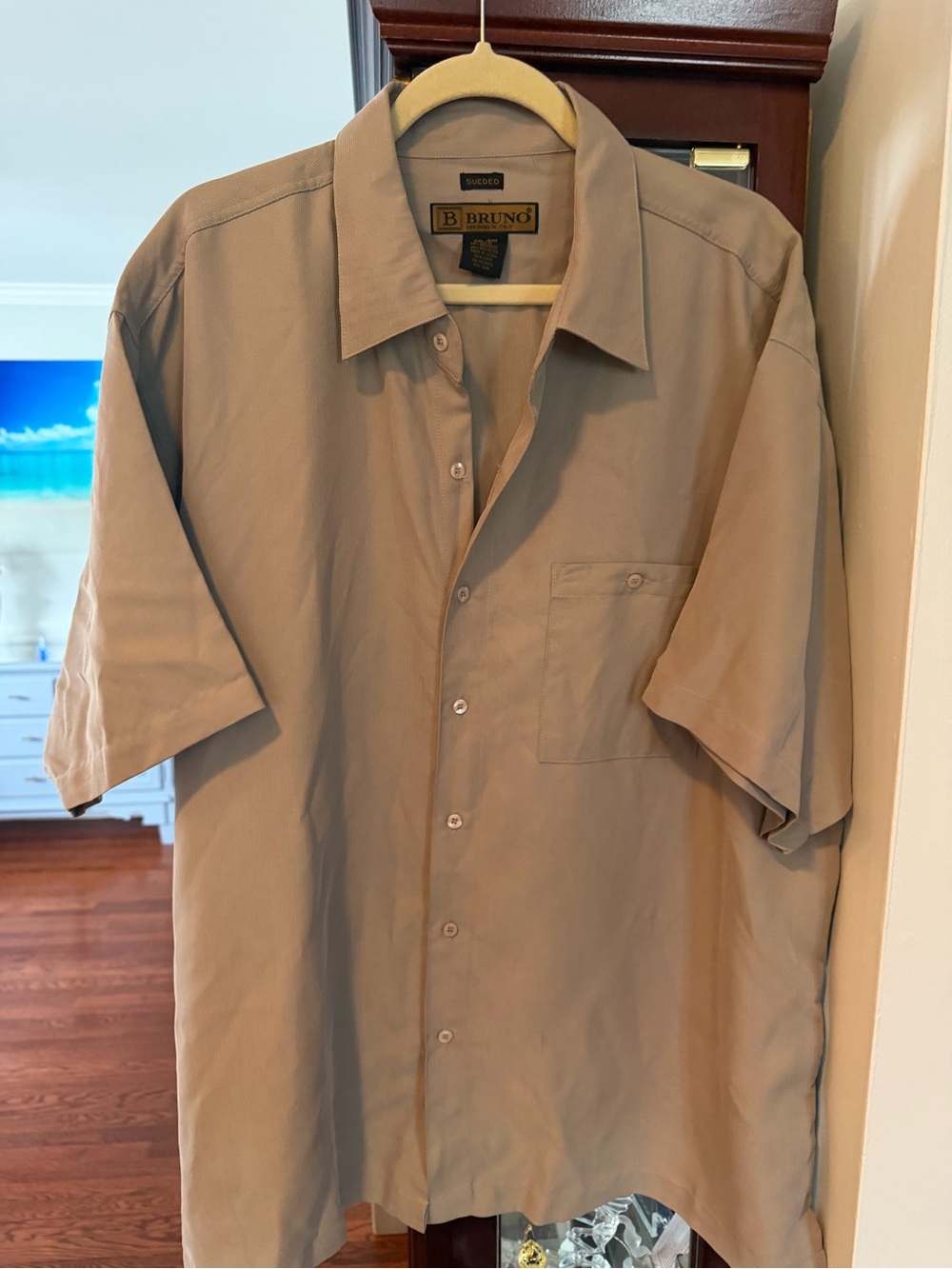 Bruno Short-Sleeve Button-Up Shirt - Taupe. Bruno